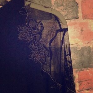 Free People ribbed long sleeve lace detail